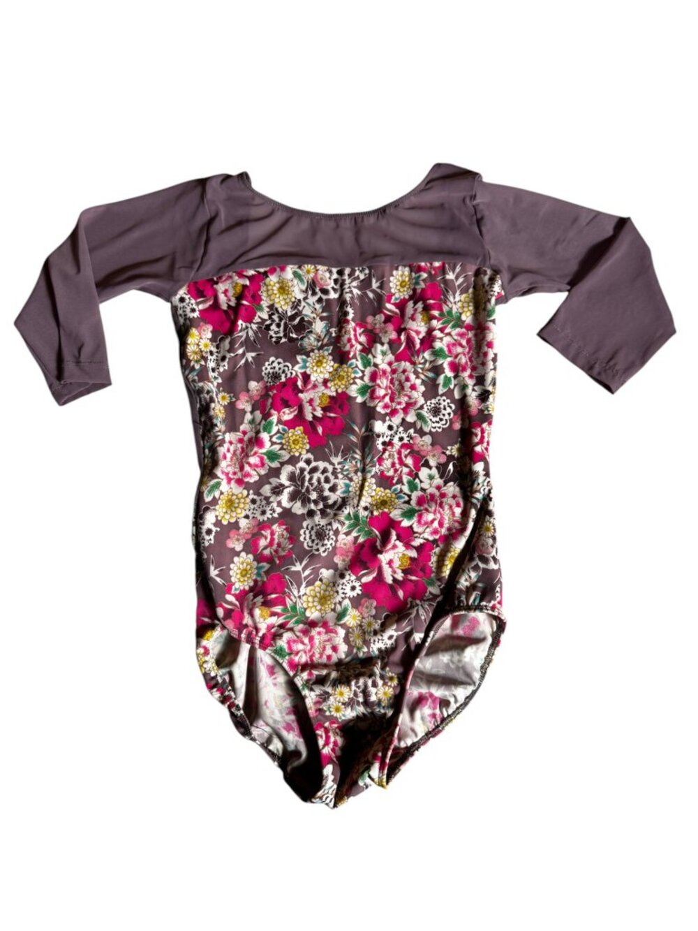 Like new Élevé Dancewear Tri Floral Mesh 3/4 Sleeve Ballet Leotard Adult Small